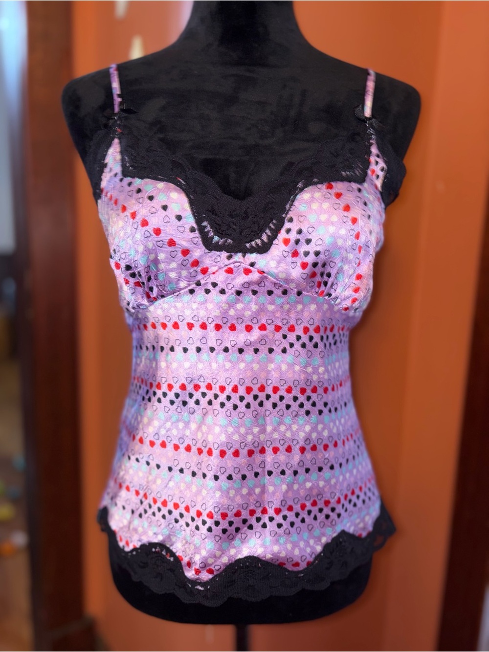 Candies lingerie Heart Print Lace Trim Camisole